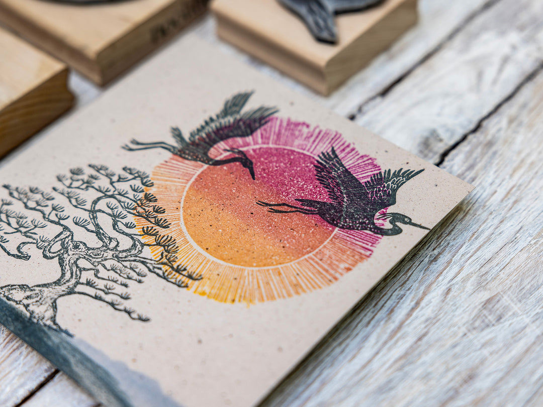 Japanese Rubber Stamps, Sun Stamp, Pagoda Stamp, Bonsai Tree Stamp, Japanese Tree Stamp, Crane Rubber Stamps - Noolibird