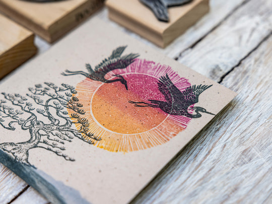 Japanese Rubber Stamps, Sun Stamp, Pagoda Stamp, Bonsai Tree Stamp, Japanese Tree Stamp, Crane Rubber Stamps - Noolibird