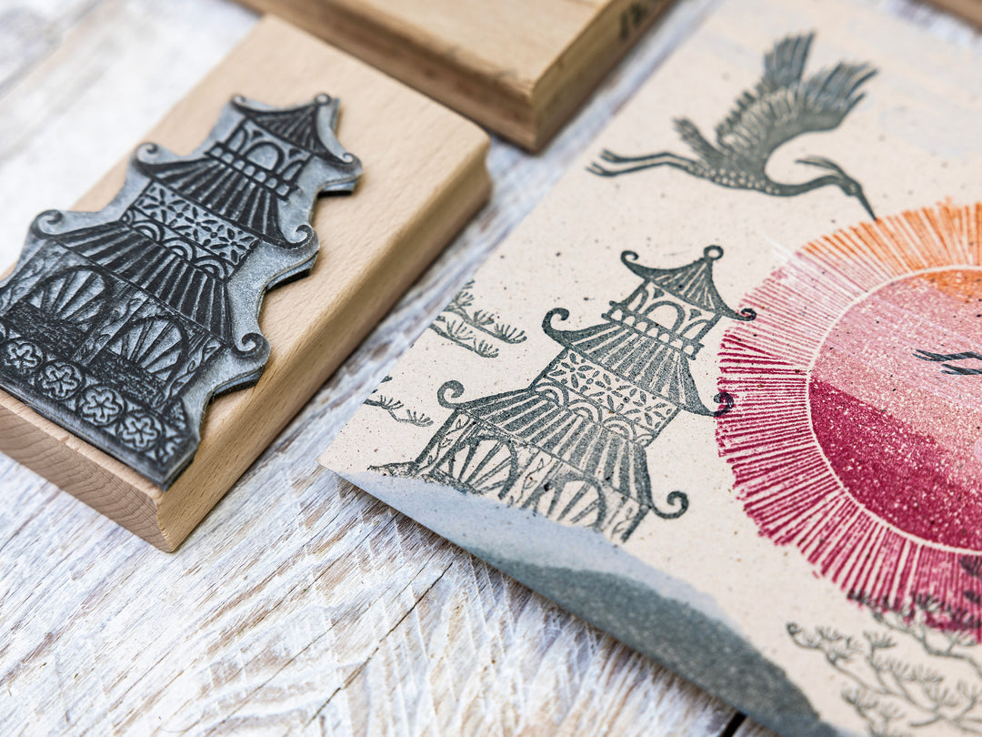 Japanese Rubber Stamps, Sun Stamp, Pagoda Stamp, Bonsai Tree Stamp, Japanese Tree Stamp, Crane Rubber Stamps - Noolibird