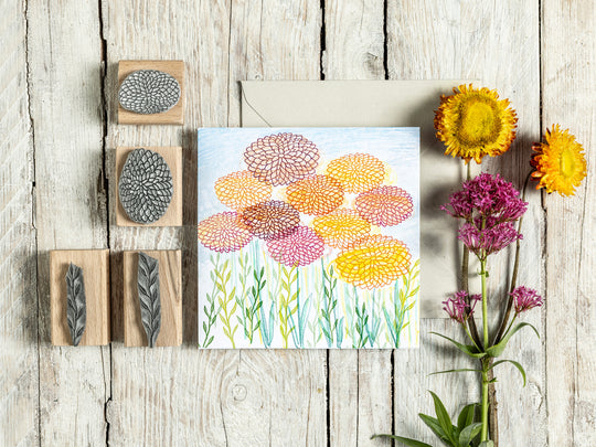 Japanese Flowers and Pattern Rubber Stamps for Card Making and Creative Projects - Noolibird