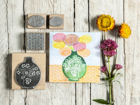 Japanese Flowers and Pattern Rubber Stamps for Card Making and Creative Projects - Noolibird