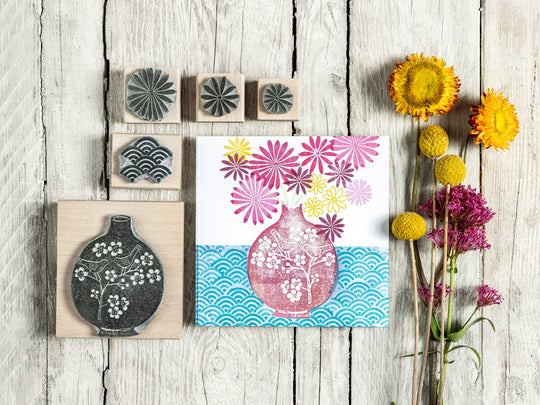 Japanese Flowers and Pattern Rubber Stamps for Card Making and Creative Projects - Noolibird