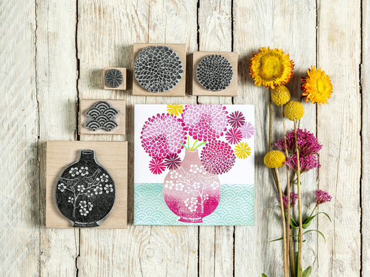Japanese Flowers and Pattern Rubber Stamps for Card Making and Creative Projects - Noolibird