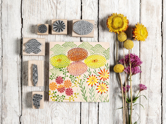 Japanese Flowers and Pattern Rubber Stamps for Card Making and Creative Projects - Noolibird