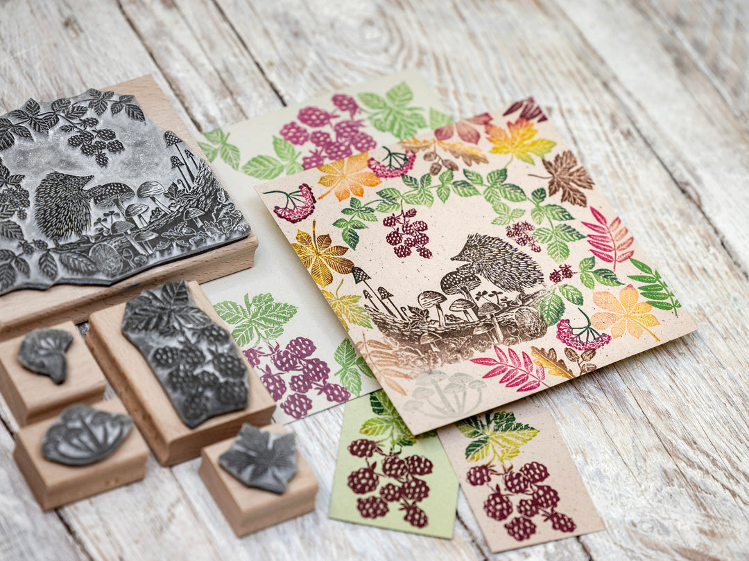 Hedgehog Rubber Stamp - Autumn Forest Woodland Craft Stamp | Noolibird - Noolibird