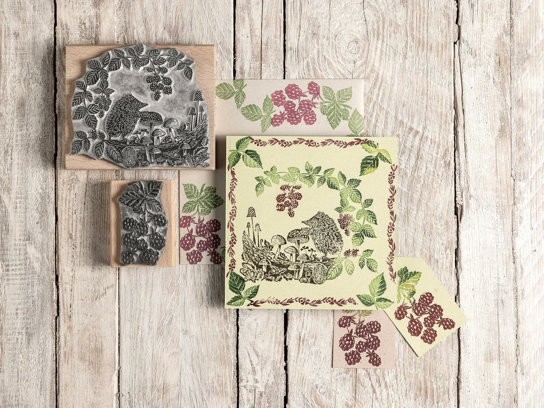 Hedgehog Rubber Stamp - Autumn Forest Woodland Craft Stamp | Noolibird - Noolibird