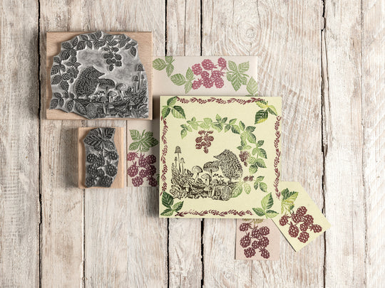 Hedgehog Rubber Stamp - Autumn Forest Woodland Craft Stamp | Noolibird - Noolibird