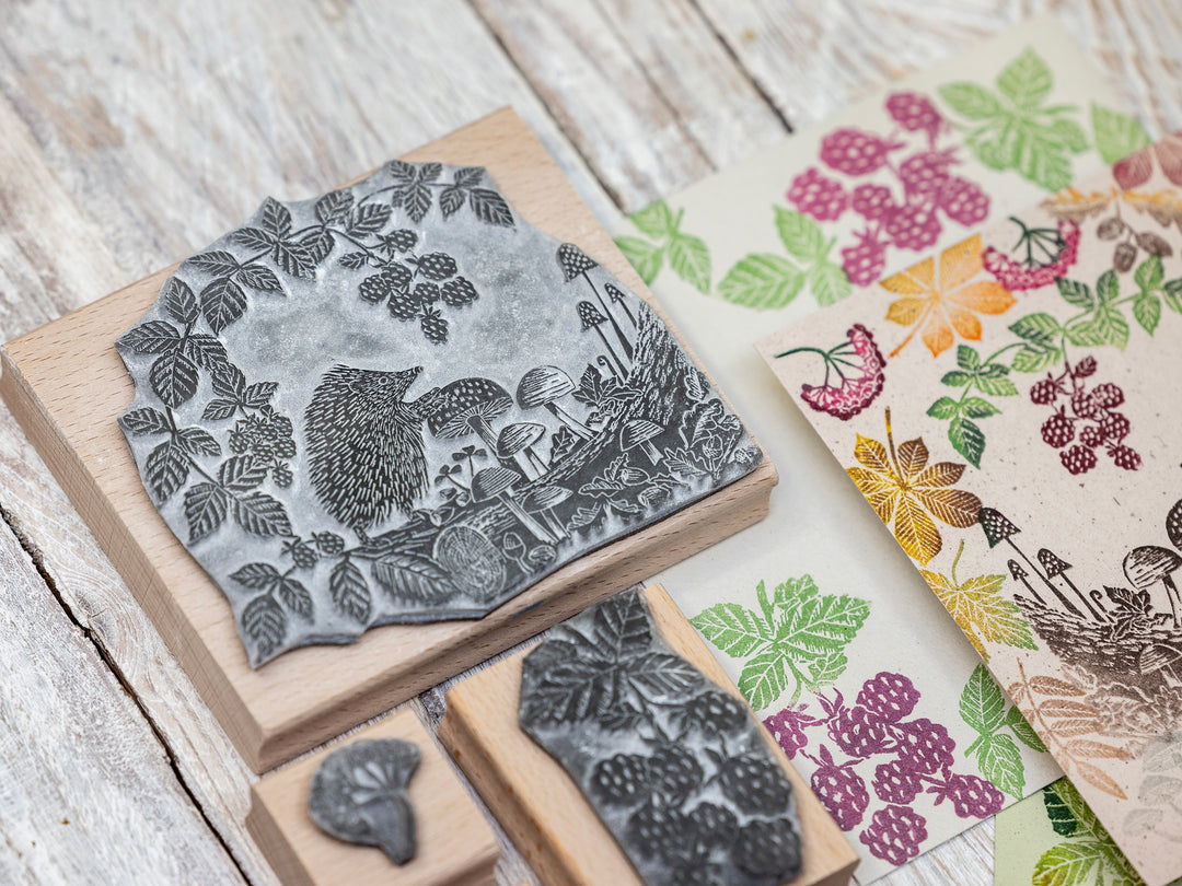 Hedgehog Rubber Stamp - Autumn Forest Woodland Craft Stamp | Noolibird - Noolibird