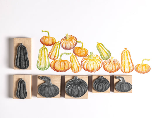 Pumpkin and Gourd Rubber Stamps for Thanks giving Celebrations, Fall Card making, and Autumnal Cardmaking - Noolibird