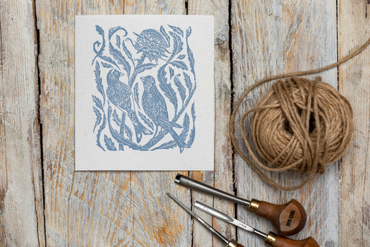 Gold Finches on the Thistles Rubber Stamp, Bird Rubber Stamp, Craft Gift Ac - Noolibird