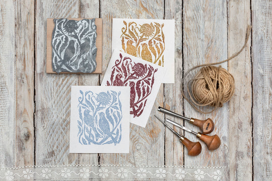 Gold Finches on the Thistles Rubber Stamp, Bird Rubber Stamp, Craft Gift Ac - Noolibird