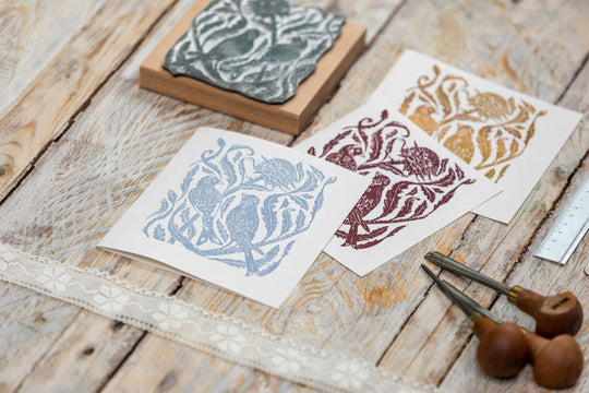 Gold Finches on the Thistles Rubber Stamp, Bird Rubber Stamp, Craft Gift Ac - Noolibird