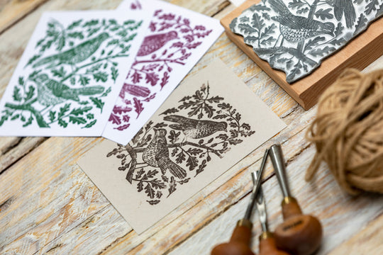 Mistle Thrushes in the Oak Tree, Bird Rubber Stamp, Songbird Stamp, English Garden Bird Stamp - Noolibird