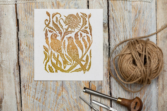 Gold Finches on the Thistles Rubber Stamp, Bird Rubber Stamp, Craft Gift Ac - Noolibird