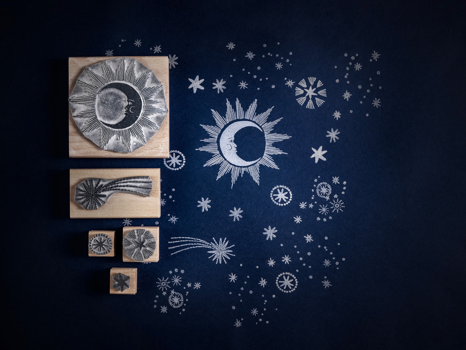 sun, moon and stars rubber stamps for card making