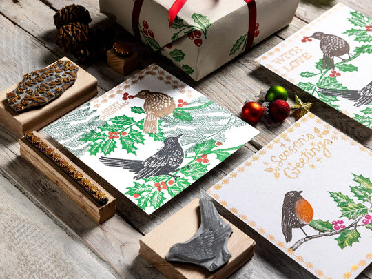 Garden Bird Stamps – Robin, Blue Tit, Blackbird, Sparrow, Thrush &amp; Coal Tit | Handmade Cardmaking Stamps