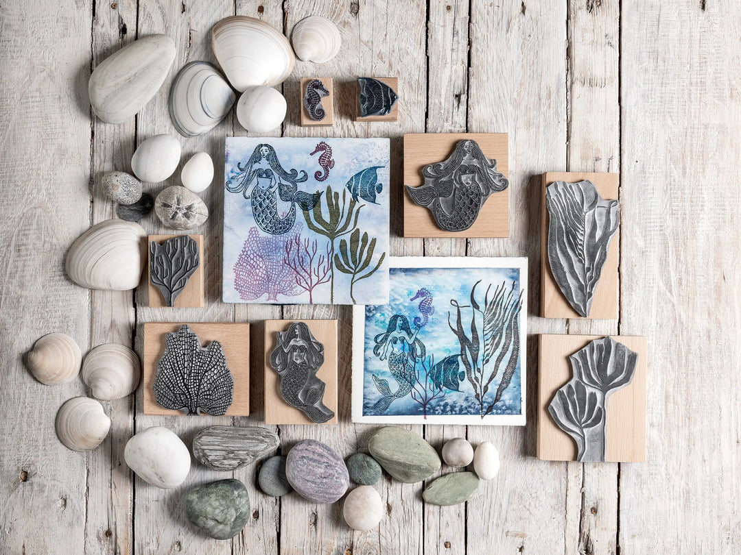 Underwater World Stamps, Mermaid, Fish, Jelly Fish and Sea Anemone — Sea Creatures, Seaweed &amp; Coral