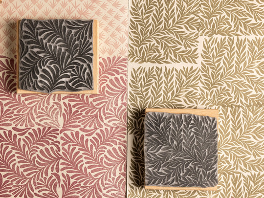 Wavy Leaves All-Over Pattern handmade rubber stamp by Noolibird — fabric printing and paper craft
