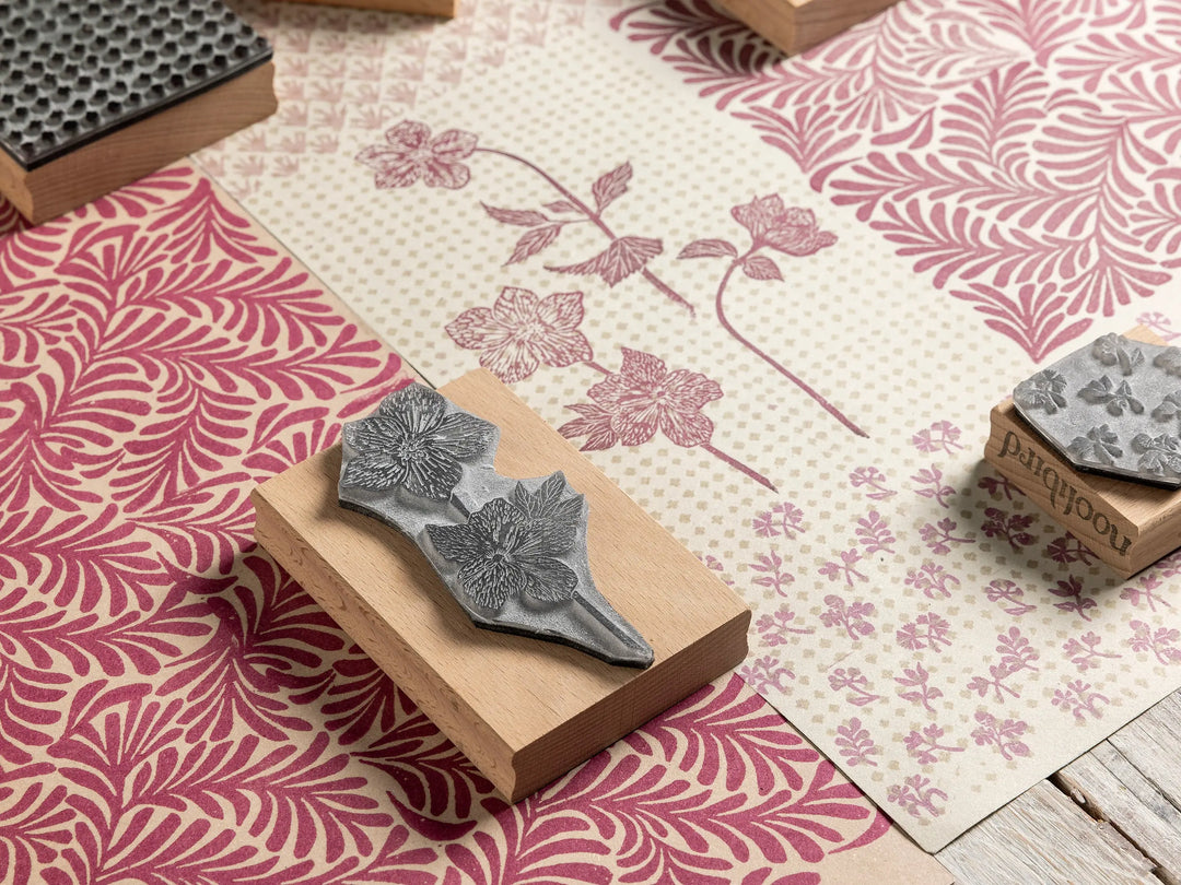 Wavy Leaves All-Over Pattern handmade rubber stamp by Noolibird — fabric printing and paper craft
