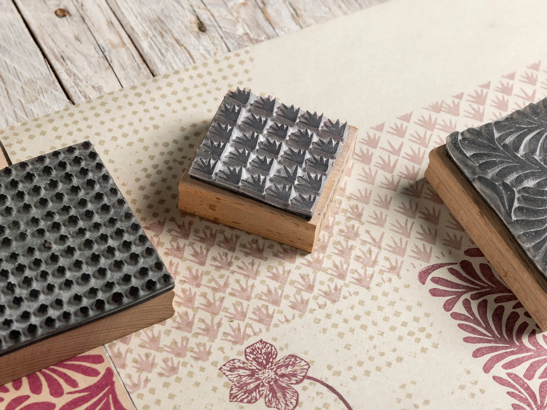 Wavy Leaves All-Over Pattern handmade rubber stamp by Noolibird — fabric printing and paper craft