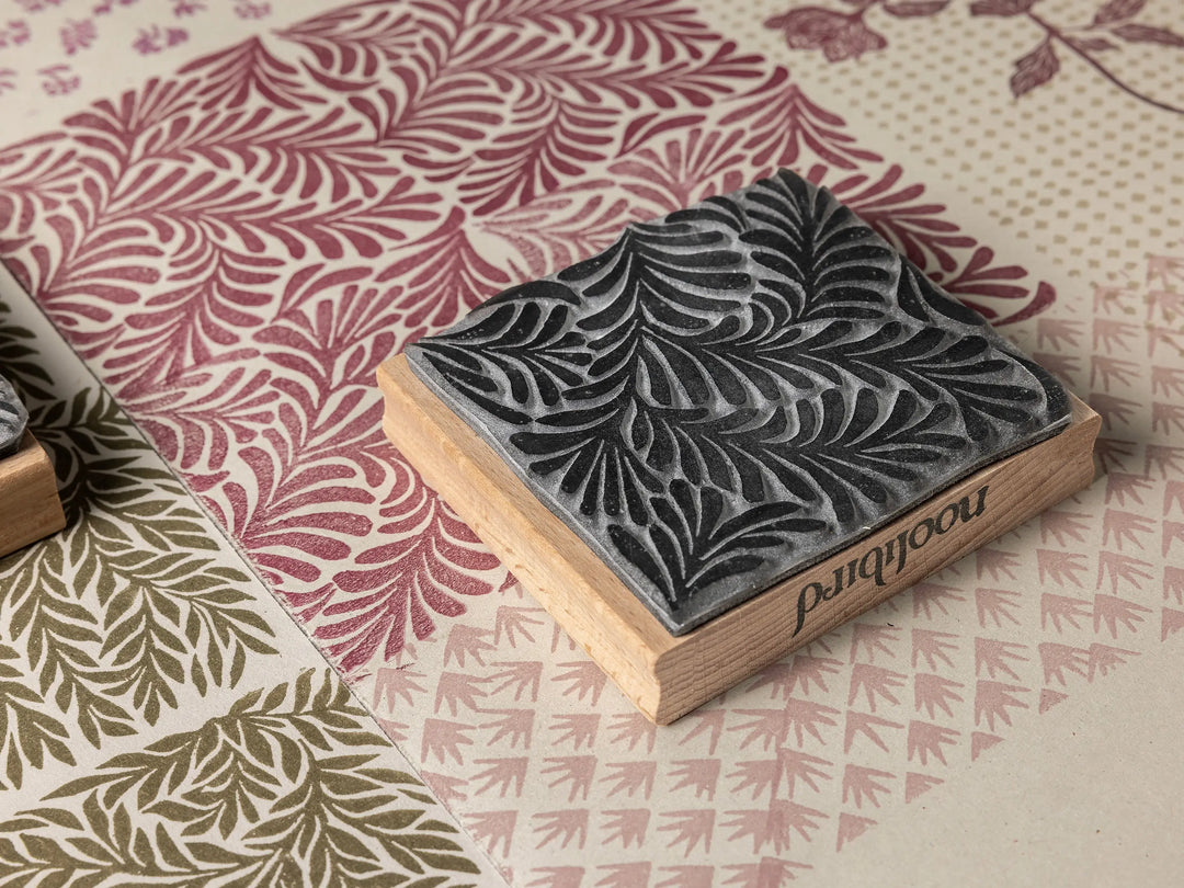 Wavy Leaves All-Over Pattern handmade rubber stamp by Noolibird — fabric printing and paper craft