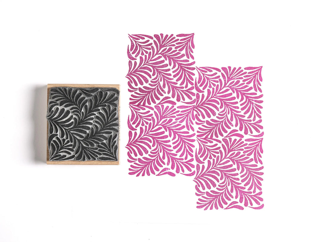 Wavy Leaves All-Over Pattern handmade rubber stamp by Noolibird — fabric printing and paper craft