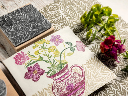 Wavy Leaves All-Over Pattern handmade rubber stamp by Noolibird — fabric printing and paper craft