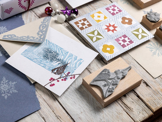 The Cosy Cabin in the Forest Christmas Stamp – Hand-Carved Lino Design