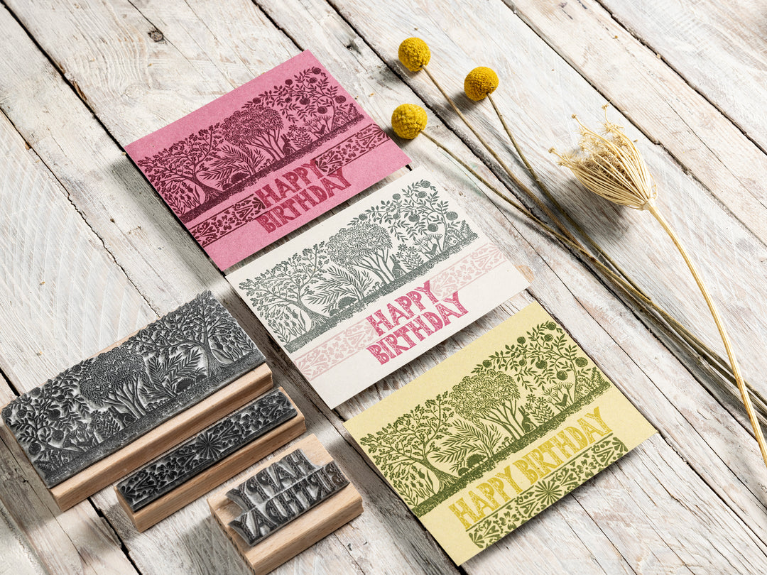 Fruit Tree and Oak Rubber Stamp, Decorative Tree Rubber Stamp, Art Stamp, Gift Rubber Stamp - Noolibird