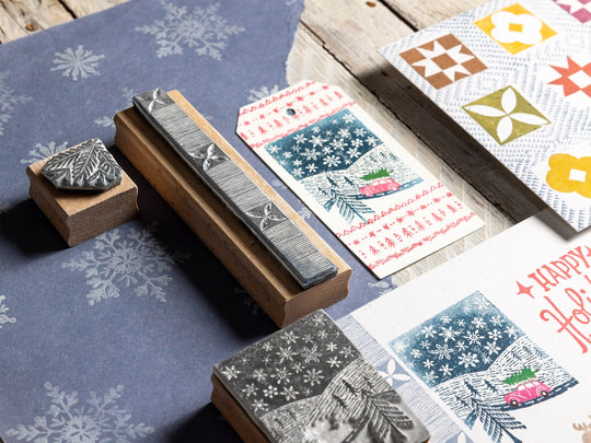 Small Christmas Rubber Stamps – Snowy Landscape, Polar Bear &amp; Cub, Deer and Decorative Borders for Cardmaking