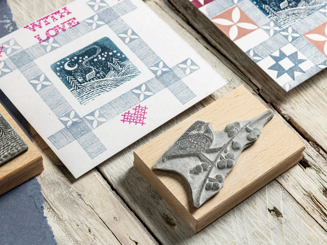 Small Christmas Rubber Stamps – Snowy Landscape, Polar Bear &amp; Cub, Deer and Decorative Borders for Cardmaking