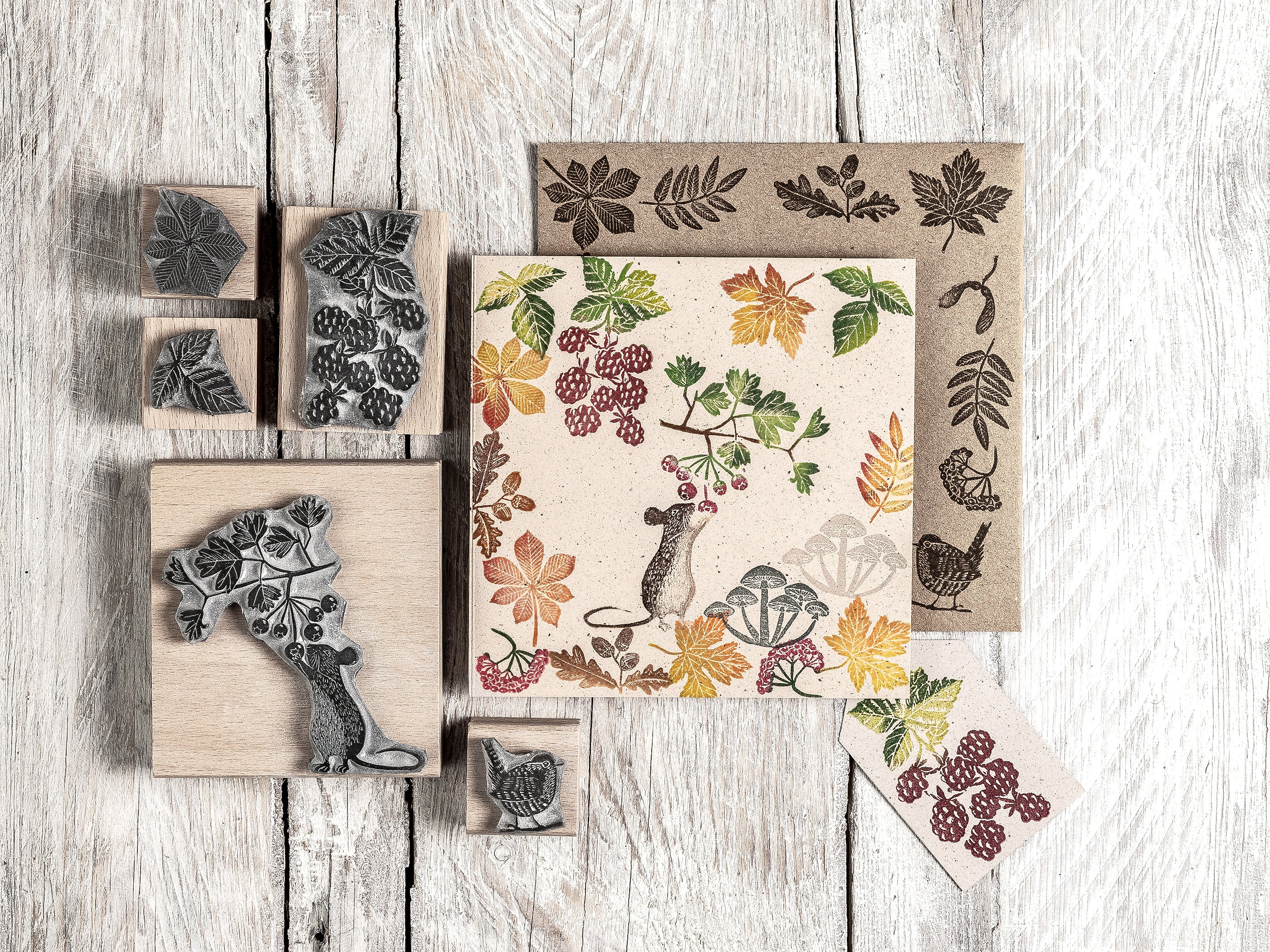 Field Mouse Rubber Stamp - Autumn Woodland Hawthorn Berries | Noolibird - Noolibird