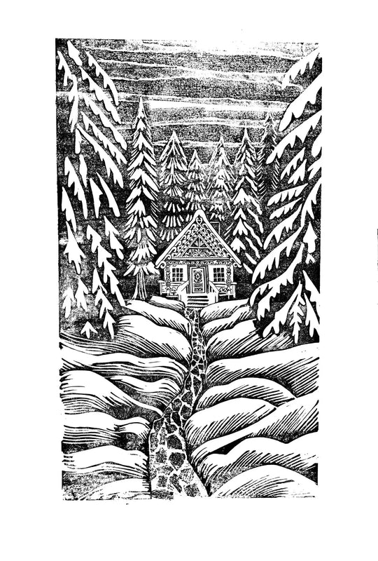 The Cosy Cabin in the Forest Christmas Stamp – Hand-Carved Lino Design