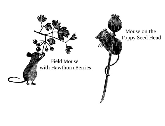 Field Mouse Rubber Stamp - Autumn Woodland Hawthorn Berries | Noolibird