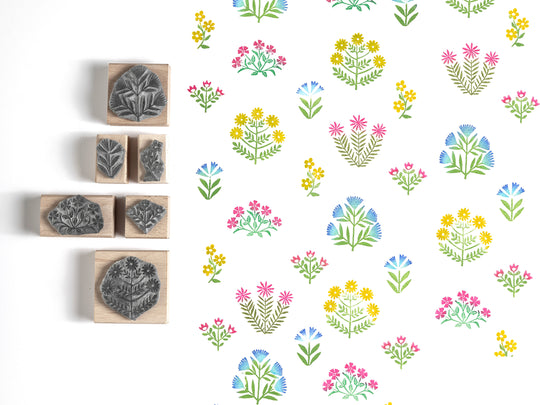 Folk Flowers Rubber Stamps and Folk Motif  Rubber Stamps for card making and stamping on fabric - Noolibird