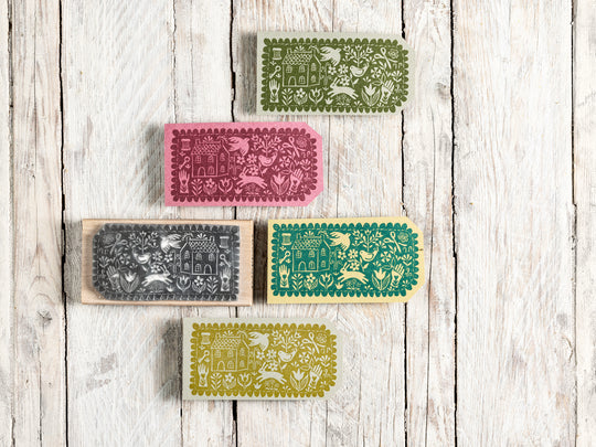 Folky Gift Tag Rubber Stamp - Noolibird