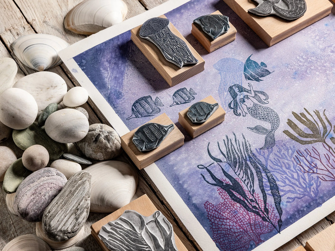 Underwater World Stamps, Mermaid, Fish, Jelly Fish and Sea Anemone — Sea Creatures, Seaweed &amp; Coral