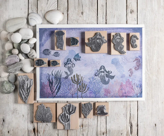 Underwater World Stamps, Mermaid, Fish, Jelly Fish and Sea Anemone — Sea Creatures, Seaweed &amp; Coral