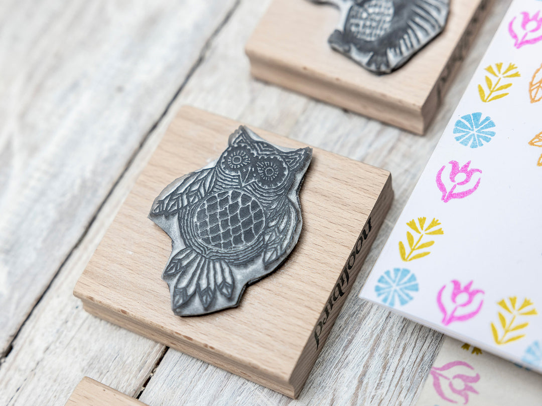 Set of Six Retro Animal Stamps and Tiny Folk Flower Rubber Stamps - Noolibird