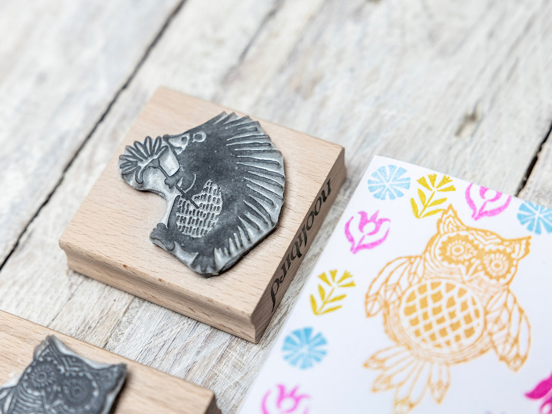 Set of Six Retro Animal Stamps and Tiny Folk Flower Rubber Stamps - Noolibird