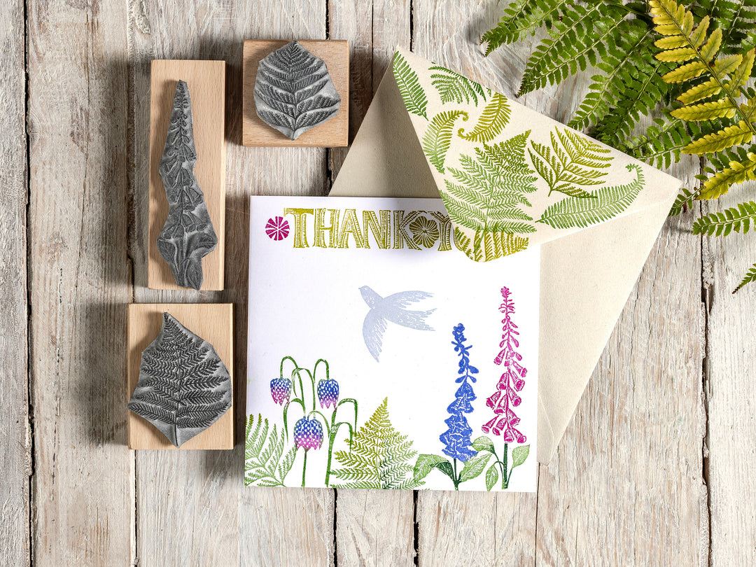 Woodland Flowers and Ferns Rubber Stamps, Flower stamps for card making - Noolibird
