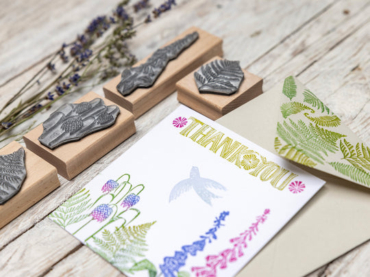 Woodland Flowers and Ferns Rubber Stamps, Flower stamps for card making - Noolibird
