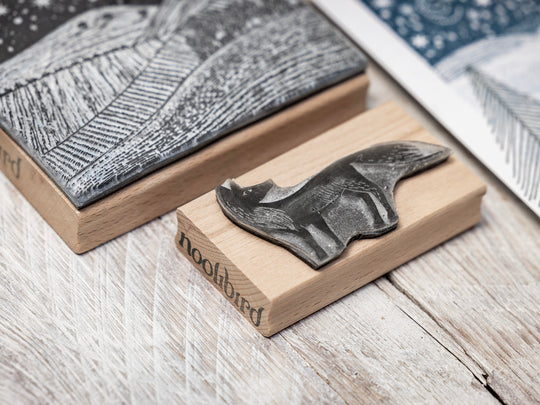 Starlit Winter Sky Landscape Rubber Stamp, Christmas Stamp, Fox Stamp