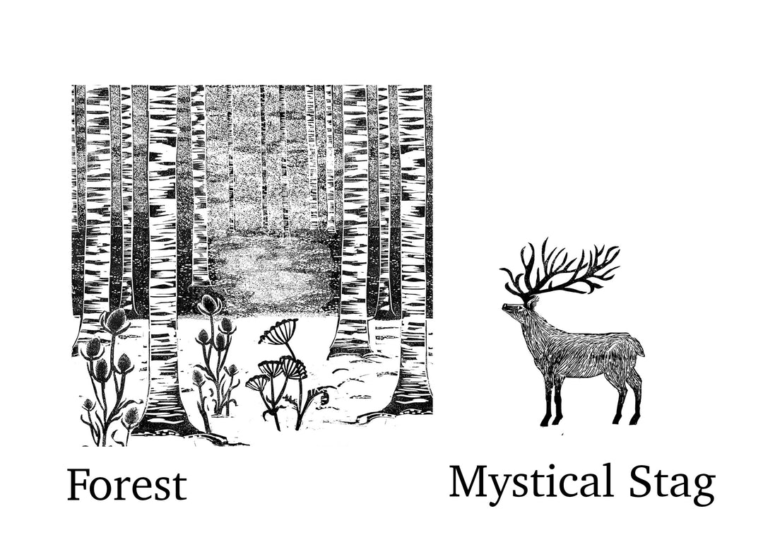 Lone Stag in Forest Rubber Stamps, Stamp for Christmas Card Making, Holiday Crafts,  Card making Supplies an Craft gift. - Noolibird