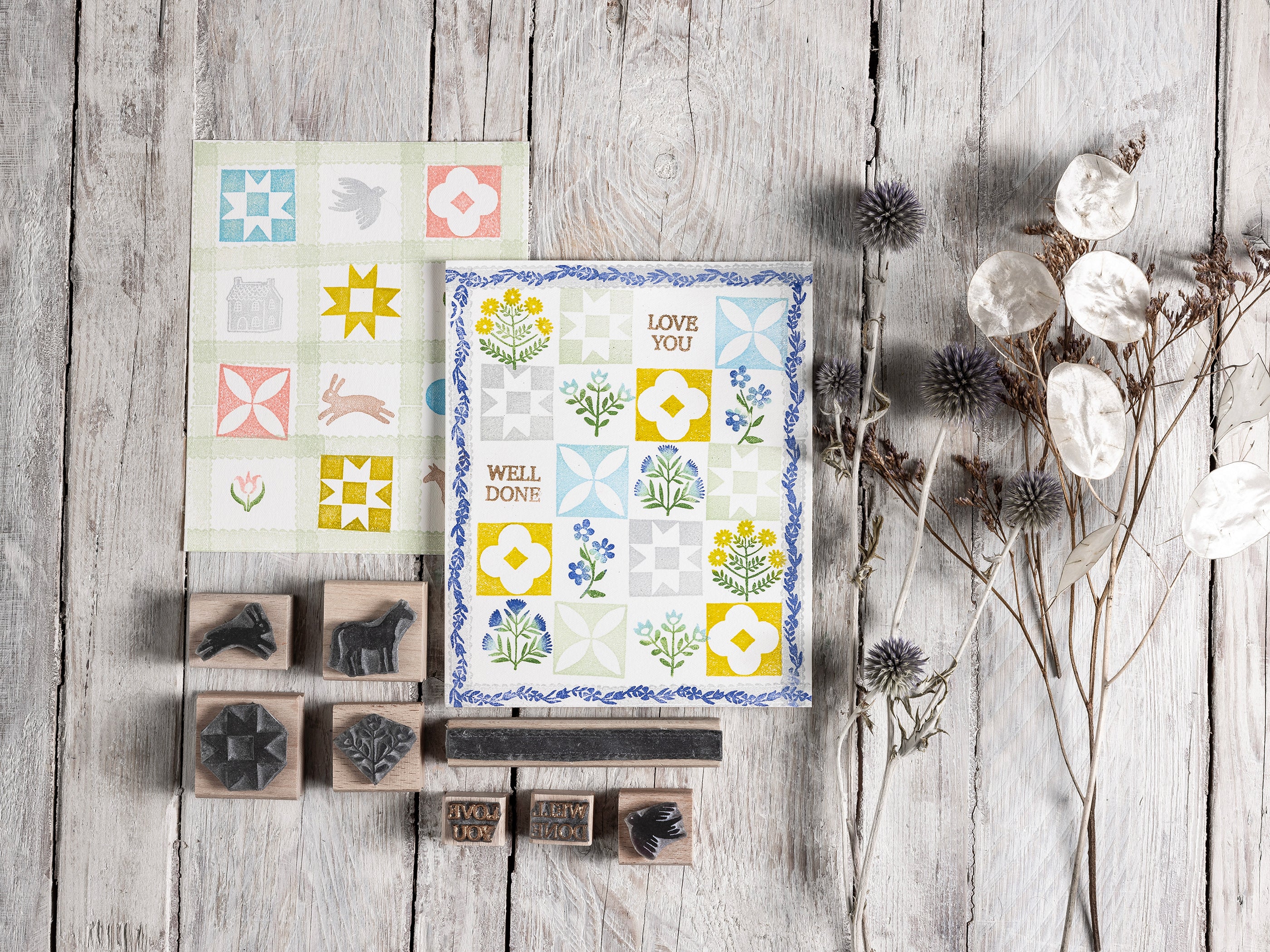 Patchwork Patterns Rubber Stamps for card making and fabric printing, Folk Art Stamps - Noolibird