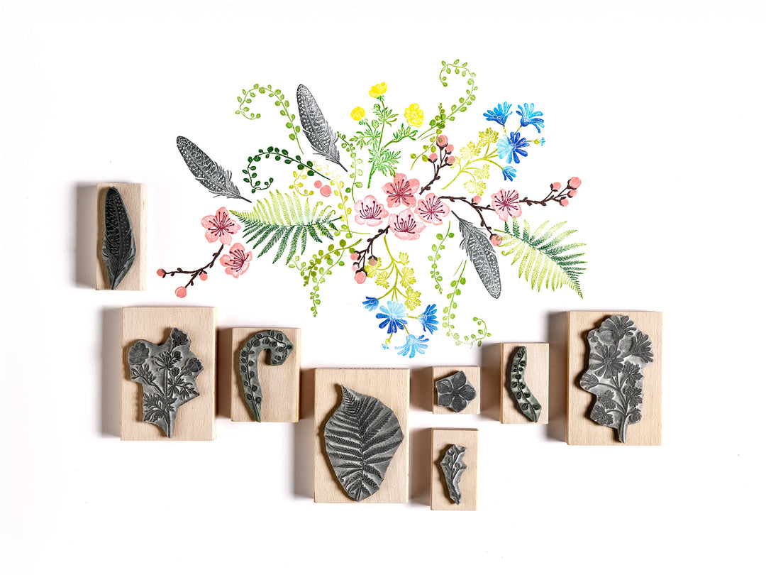 Blossoms and Ferns Rubber Stamps for Springtime