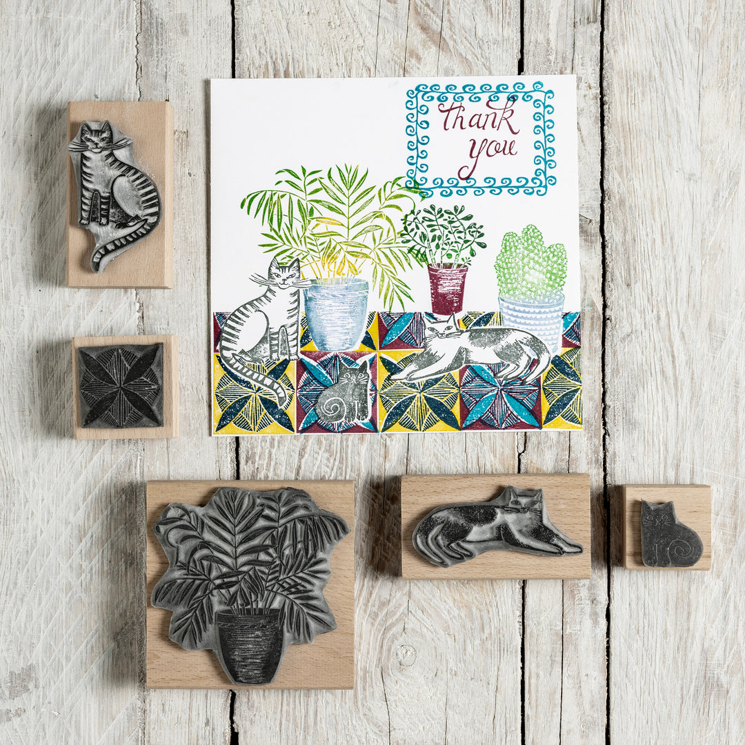Cat Rubber Stamps With House Plants and Decorative Tile Stamps - Noolibird