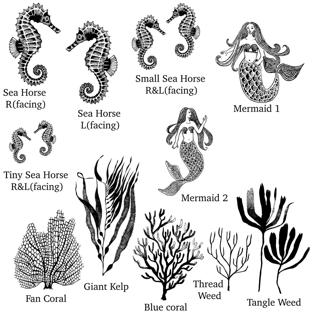 Underwater World Stamps, Mermaid, Fish, Jelly Fish and Sea Anemone — Sea Creatures, Seaweed &amp; Coral