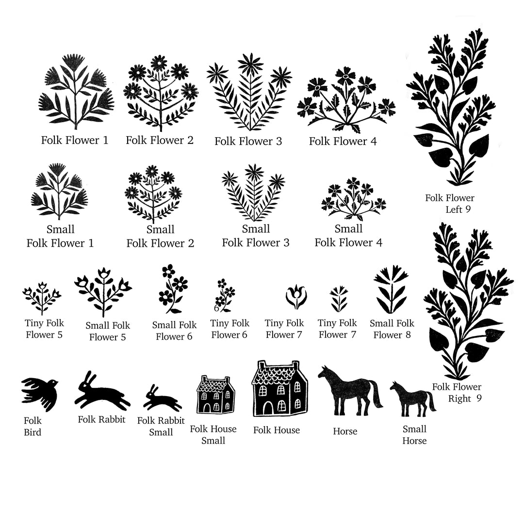 Folk Flowers Rubber Stamps and Folk Motif  Rubber Stamps for card making and stamping on fabric - Noolibird
