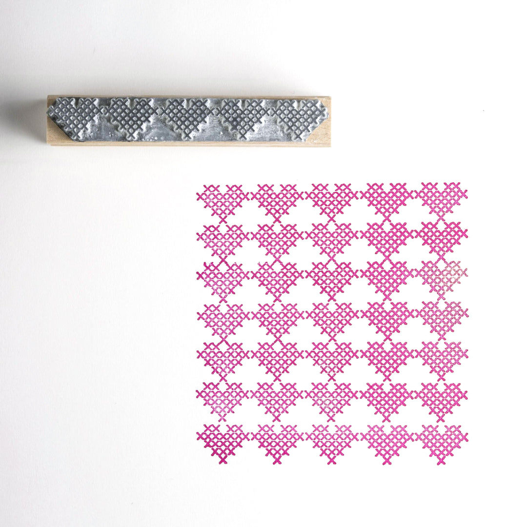 Cross Stitch Heart Border Rubber Stamp - Noolibird